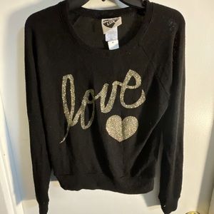 NEW Modern Lux Black Glitter Love Sweater. Size Medium.